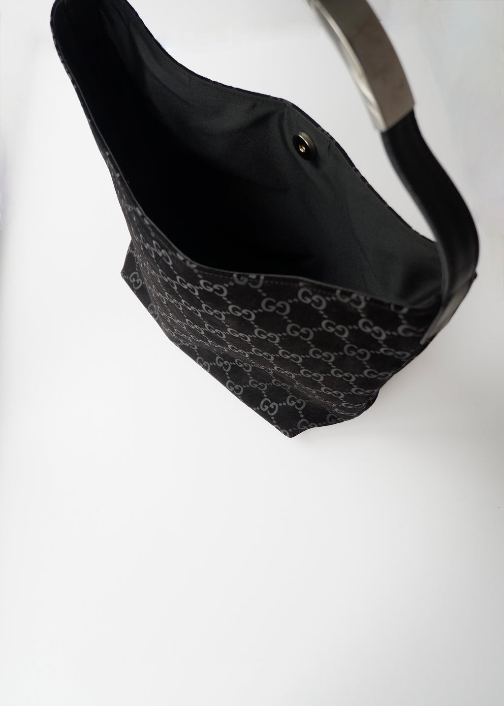 Preowned Gucci Black Suede GG Shoulder Bag