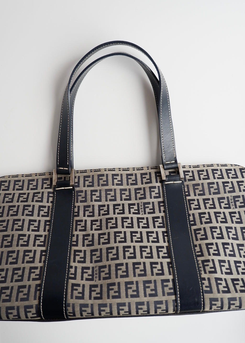 Authentic Preowned Vintage Fendi Navy Zucchino East West Shoulder Bag