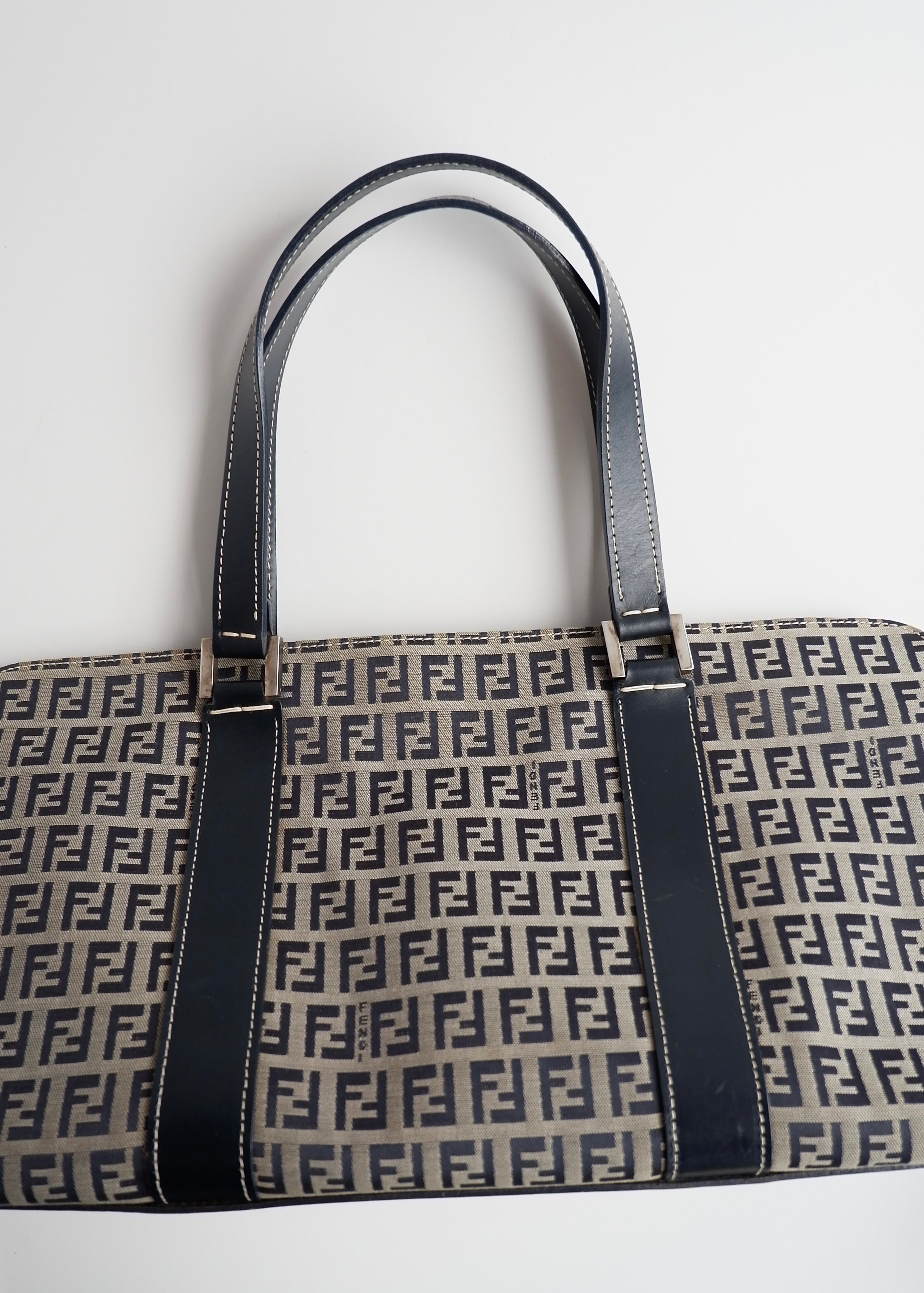 Authentic Preowned Vintage Fendi Navy Zucchino East West Shoulder Bag