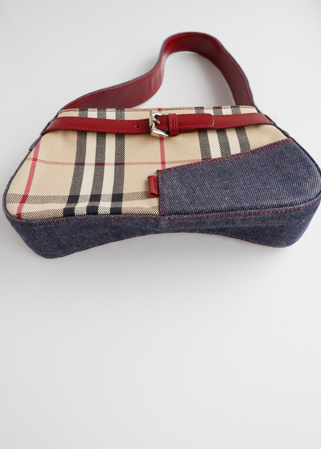 Sac porté épaule Burberry Novacheck/Denim vintage authentique d'occasion