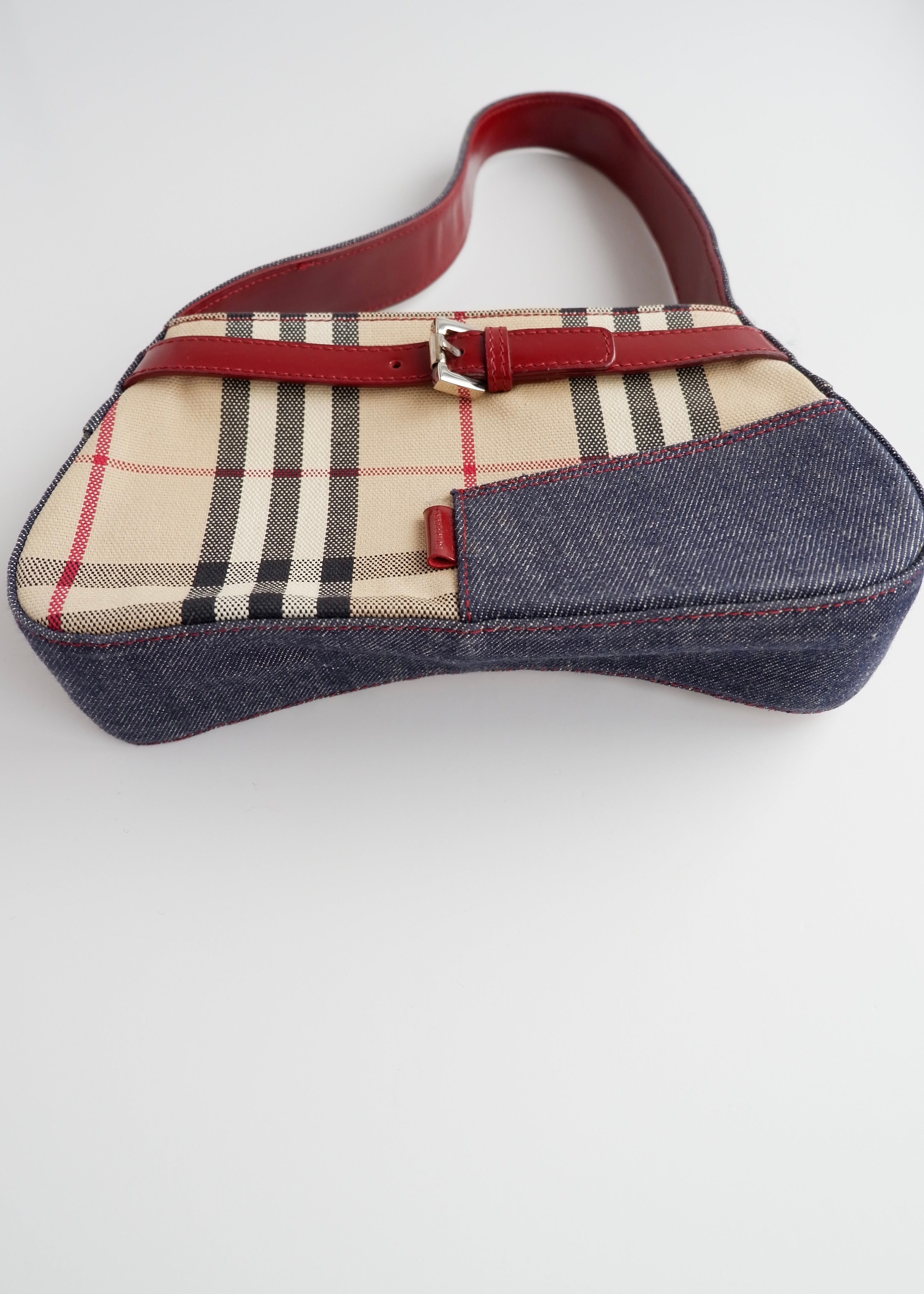 Sac porté épaule Burberry Novacheck/Denim vintage authentique d'occasion