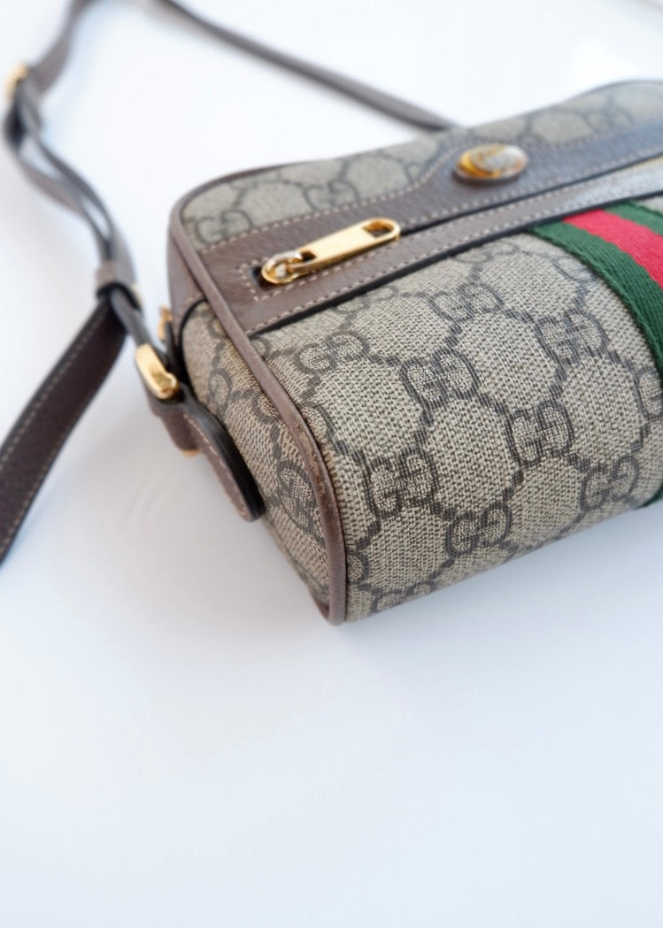 Authentique Sac bandoulière mini Ophidia Gucci en toile GG marron d'occasion