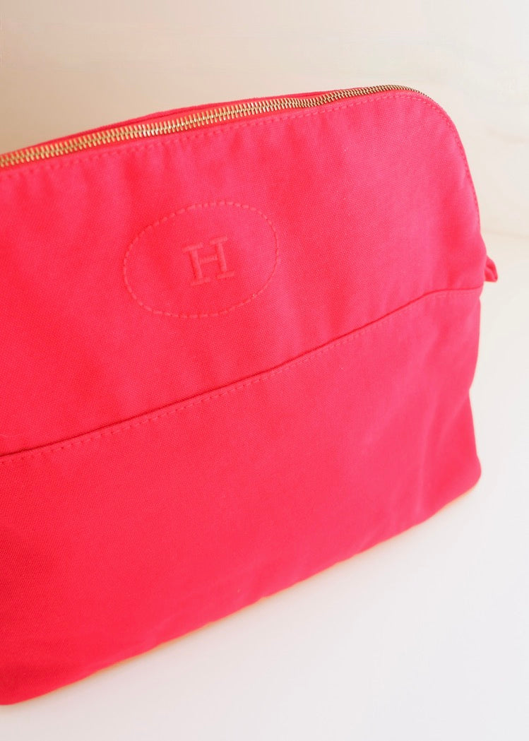 Preowned Hermes Red Canvas Boldie Cosmetic Bag