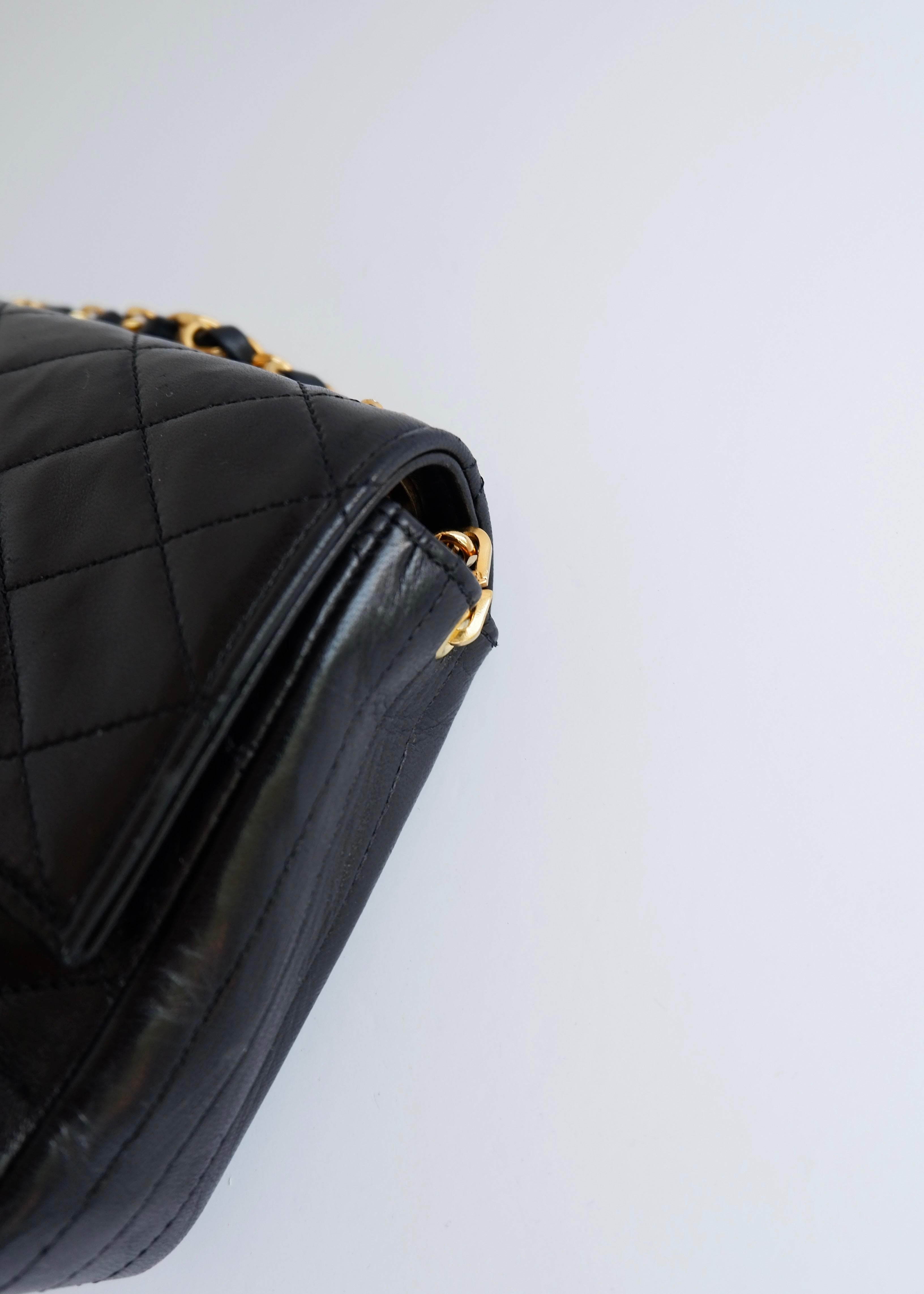 Authentic Preowned Vintage Chanel Black Lambskin Quilted Single Flap Crystal CC Logo Bag GHW