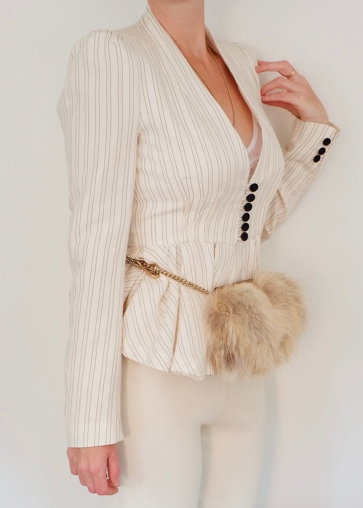Preowned Chloé Brown Leather/ Fur Georgia Belt Bag