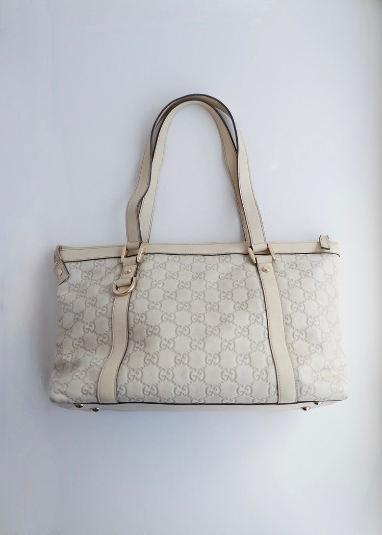 Authentic Preowned Gucci Ivory Leather GG Supreme Shoulder Bag