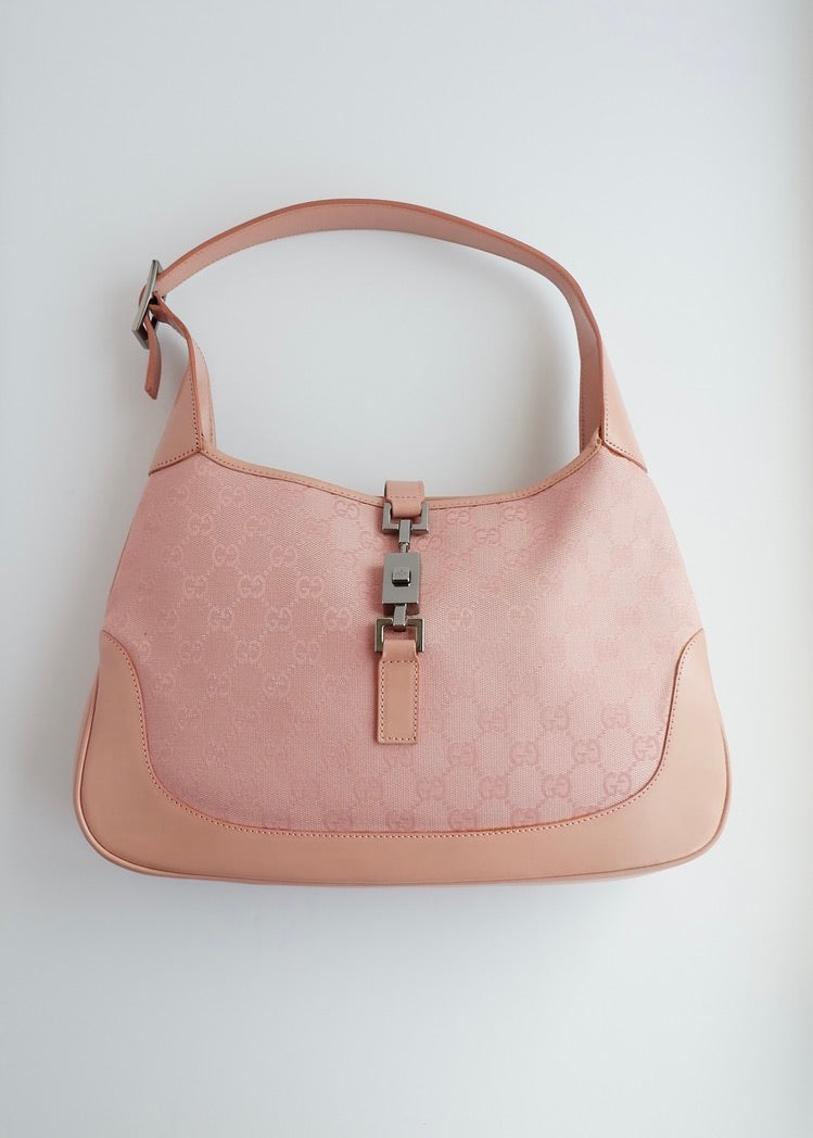 Authentic Preowned Gucci Pink GG Canvas/Leather Jackie Shoulder Bag