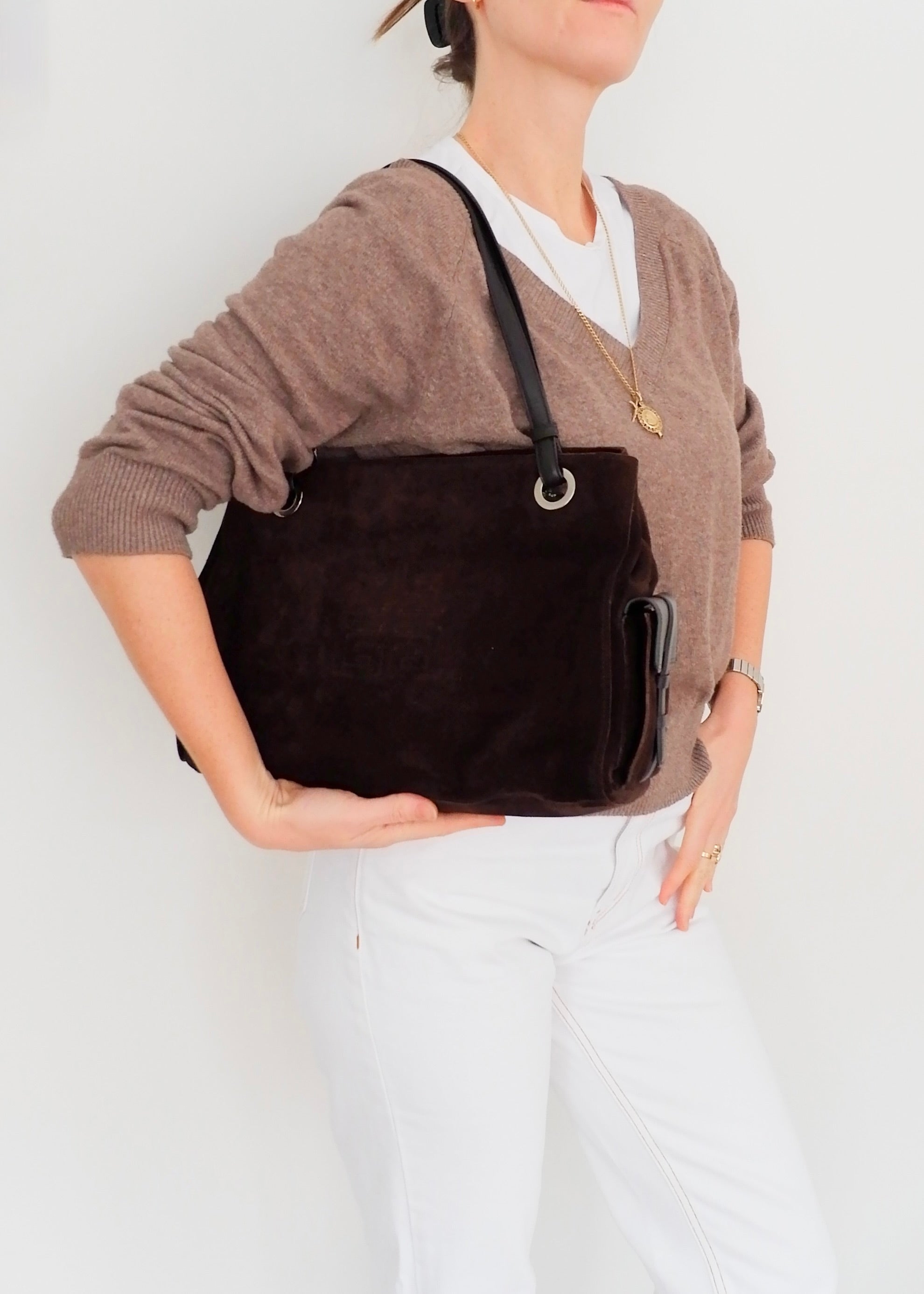 Sac cabas Givenchy en daim marron authentique d'occasion