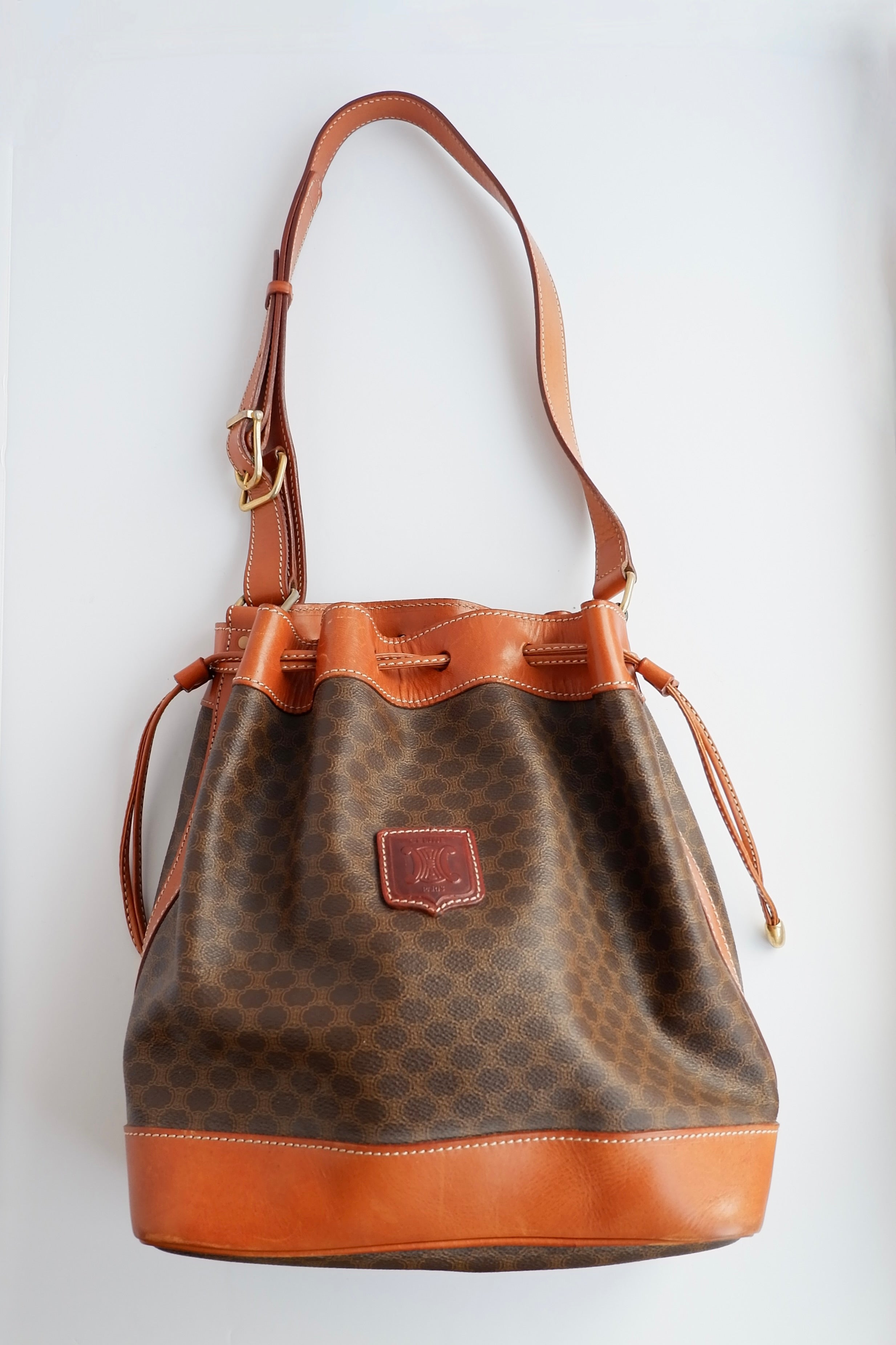 Authentic Preowned Vintage Celine Brown Macadam Bucket Crossbody Bag