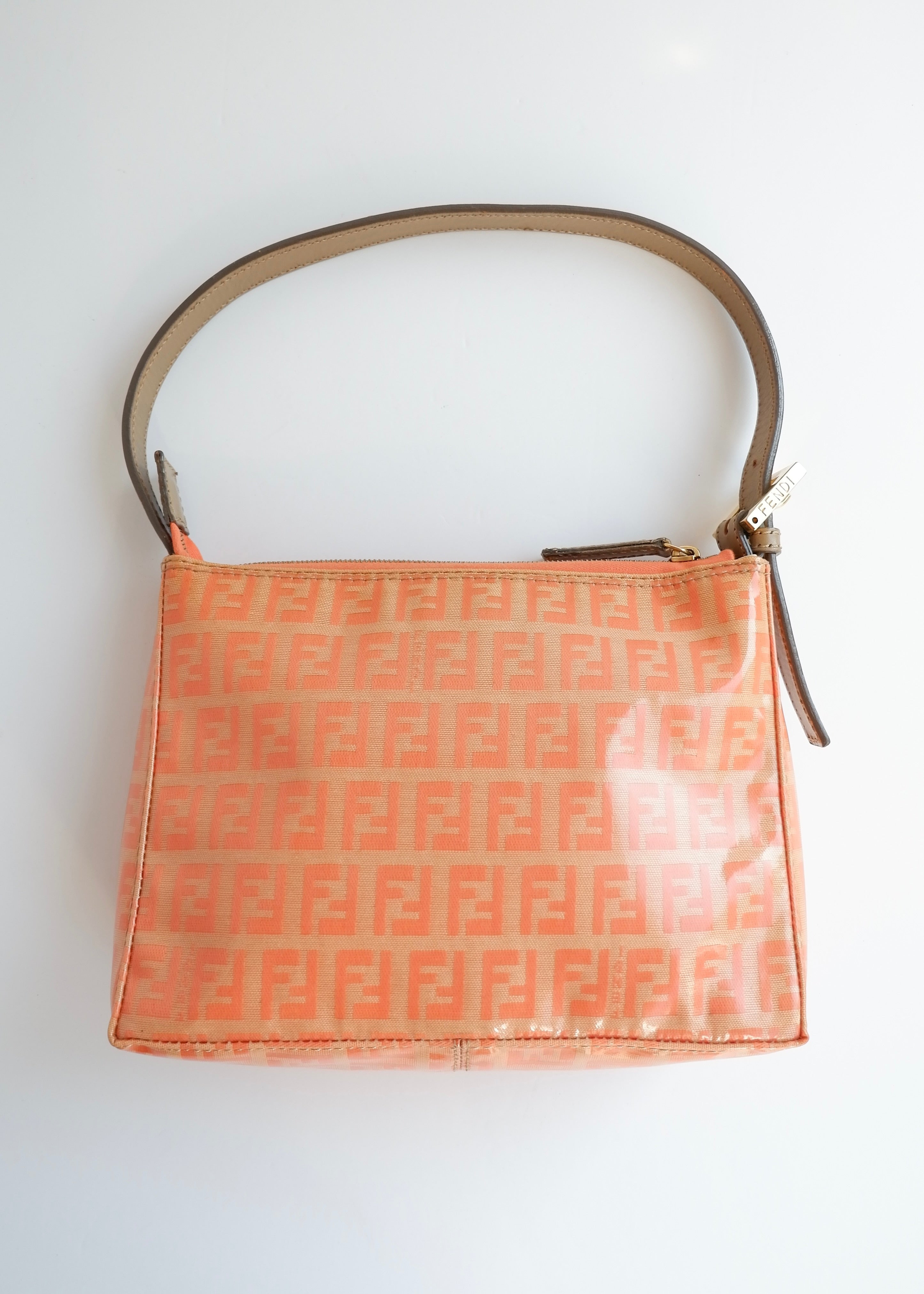 Authentique sac micro bandoulière Fendi Orange Zucchino en toile enduite d'occasion