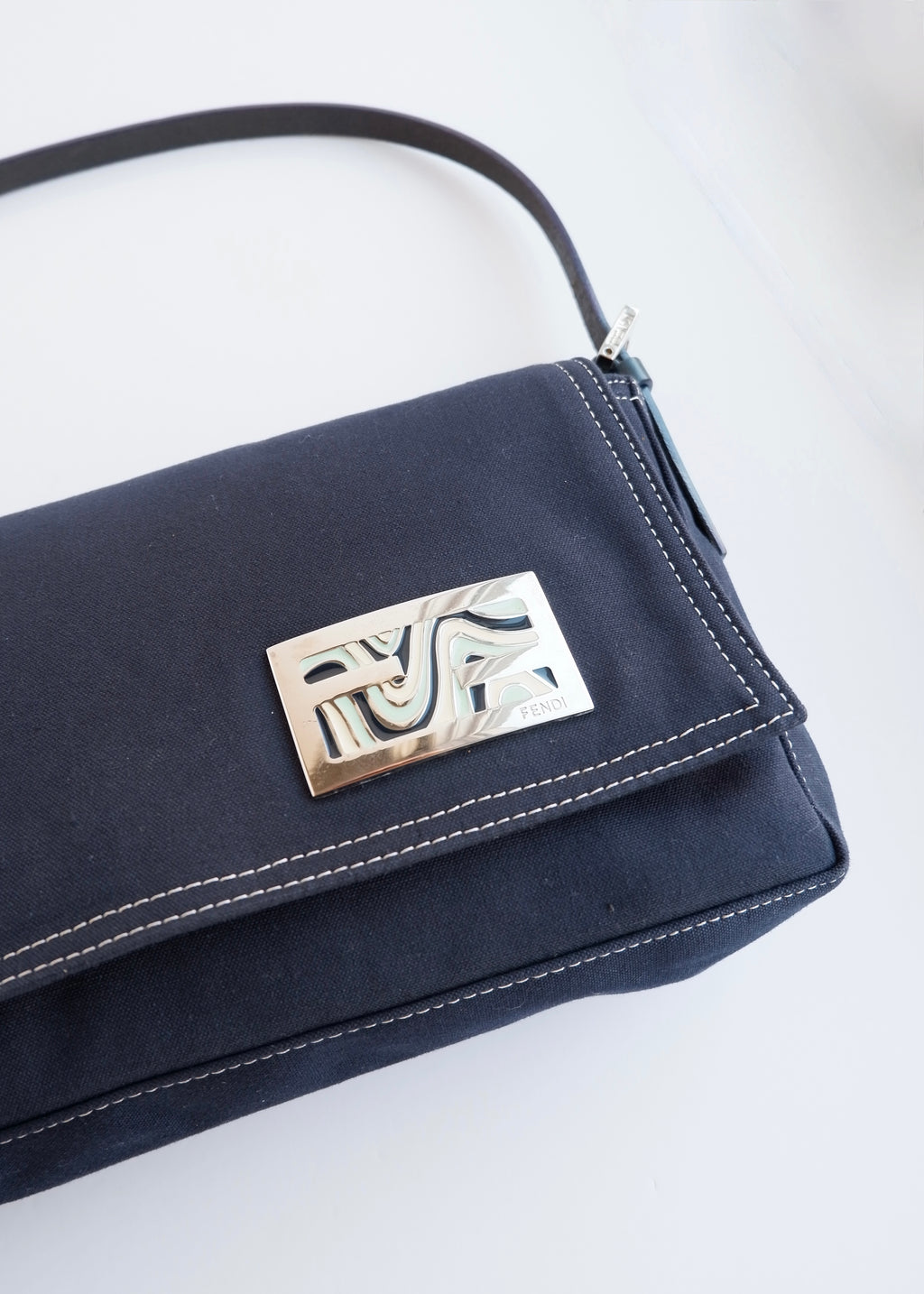 Authentic Preowned Fendi Navy Blue Fabric FF Marble Shoulder Bag