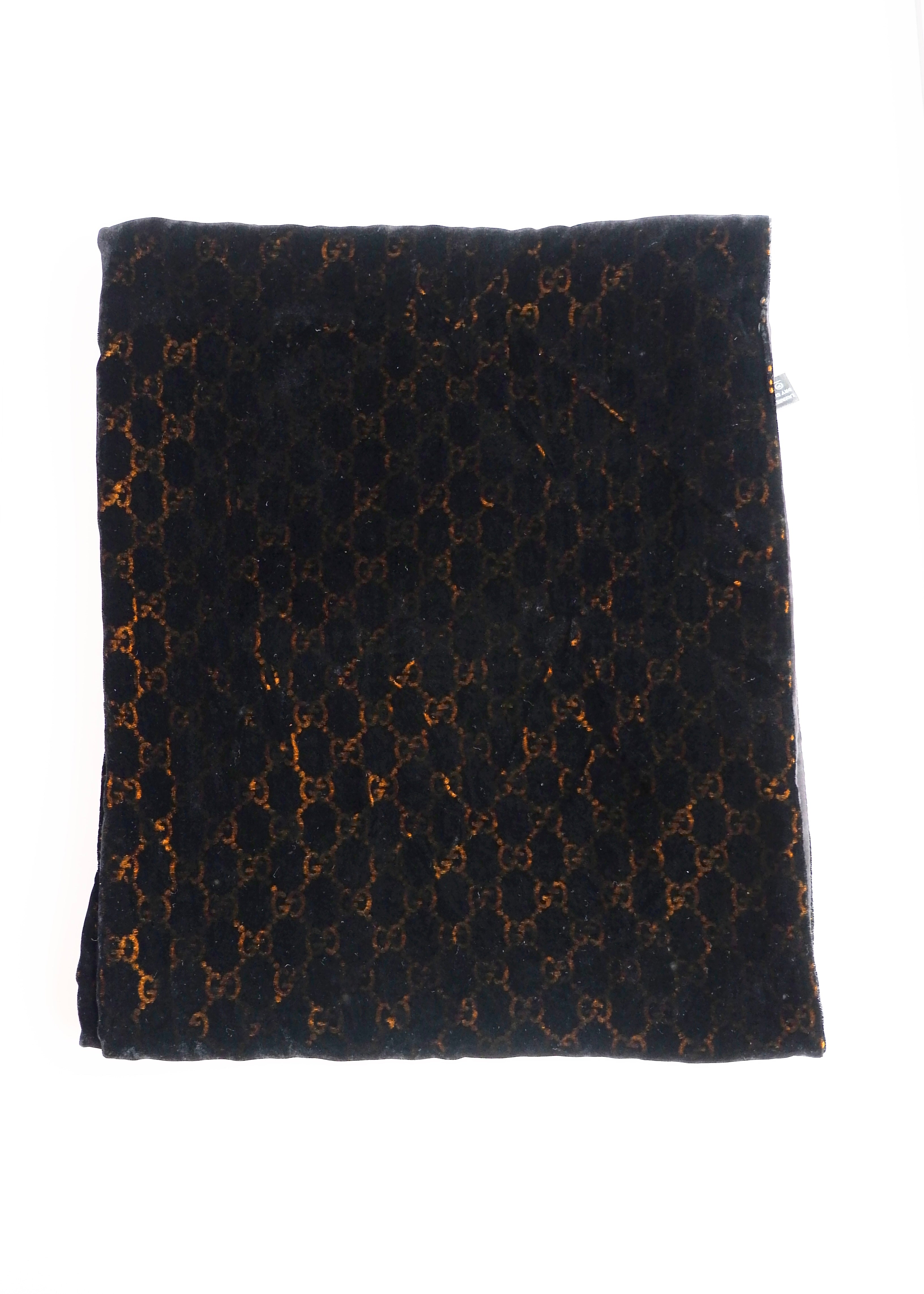 Authentic Preowned Gucci Black/Gold GG Logo Velvet Scarf