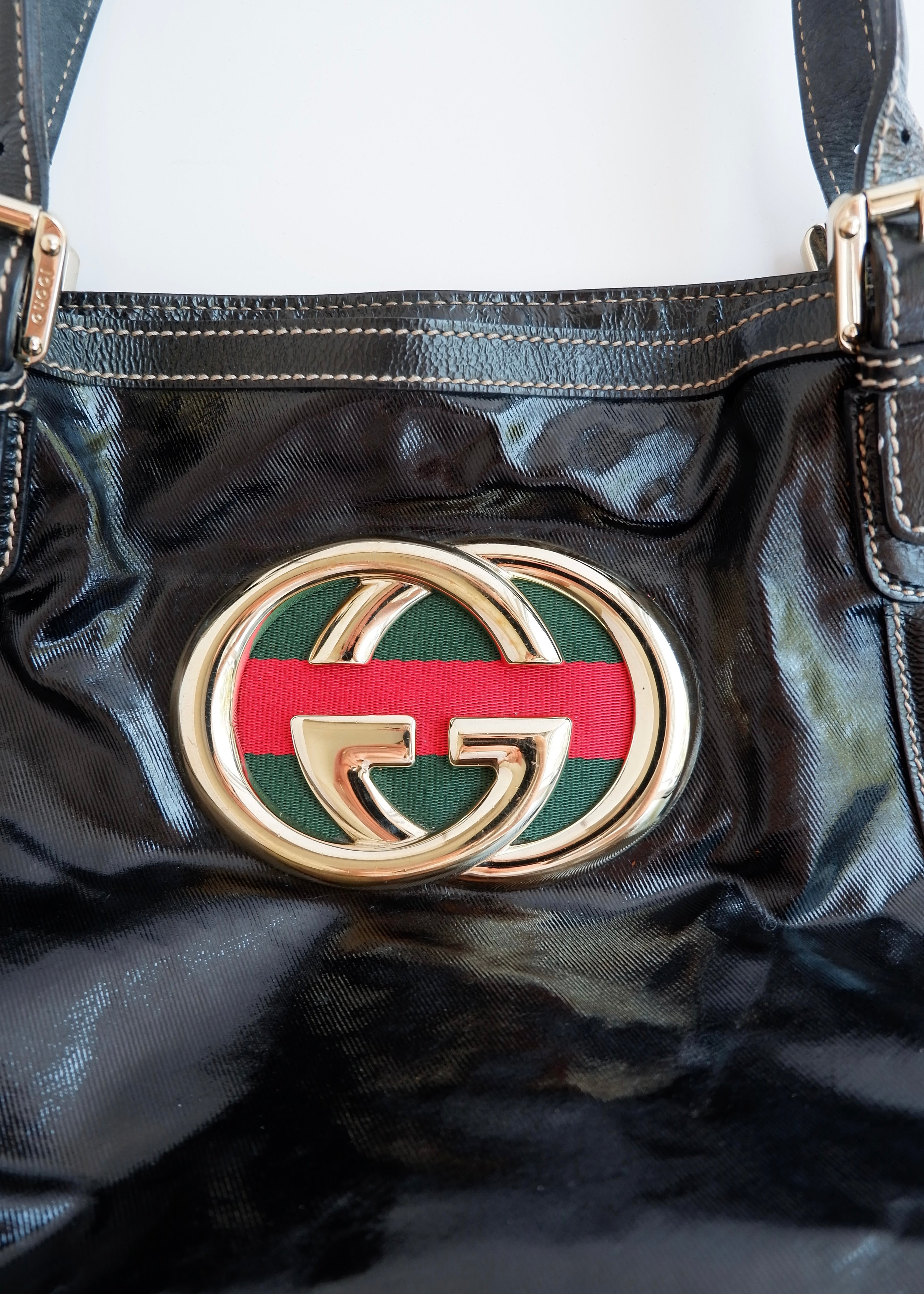 Preowned Gucci Black Dialux/ Patent Leather Britt Shoulder Tote
