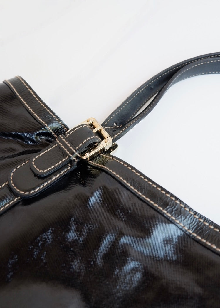 Preowned Gucci Black Dialux/ Patent Leather Britt Shoulder Tote