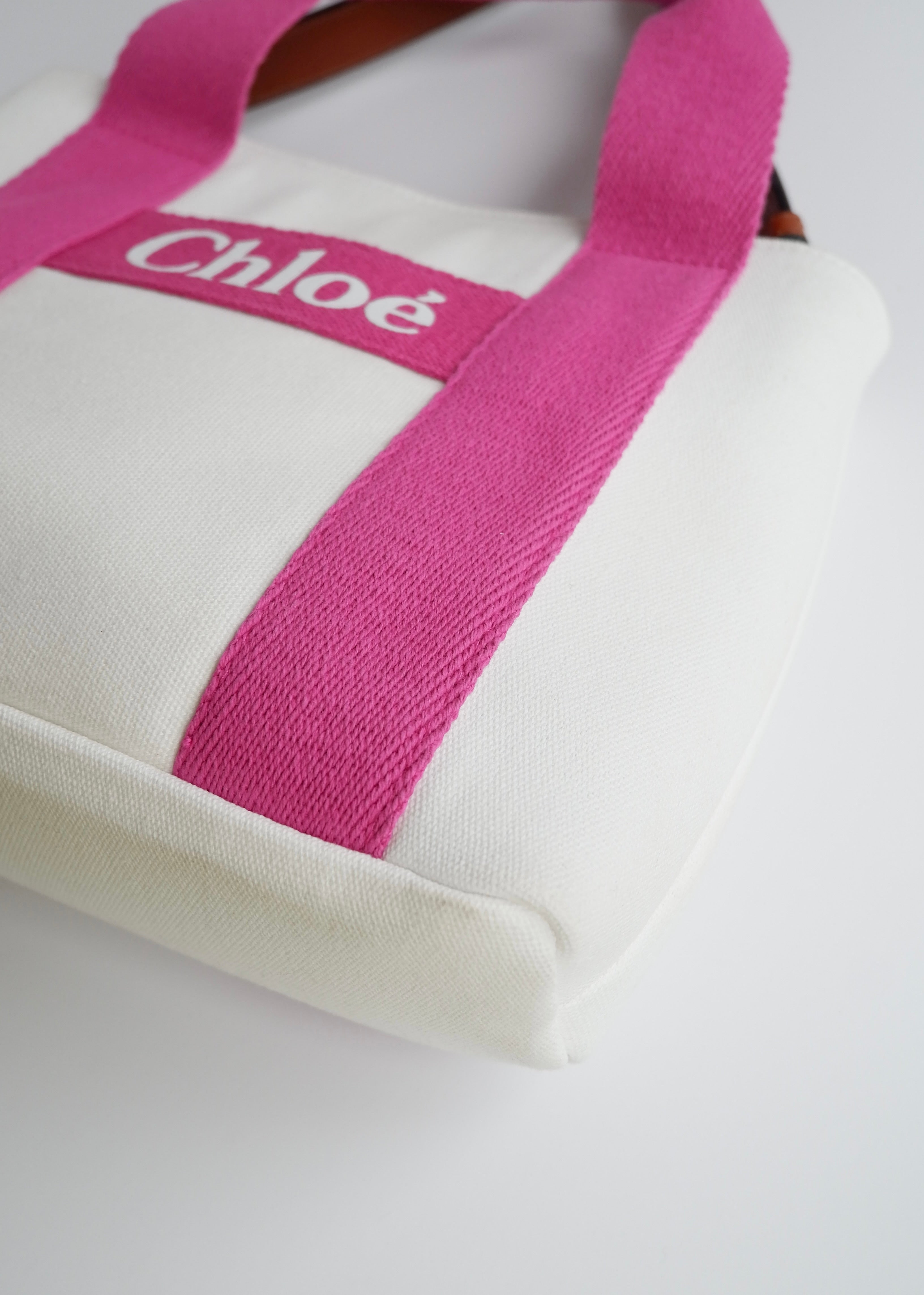 Authentic Preowned Chloe White/Pink Canvas Two Way Bag