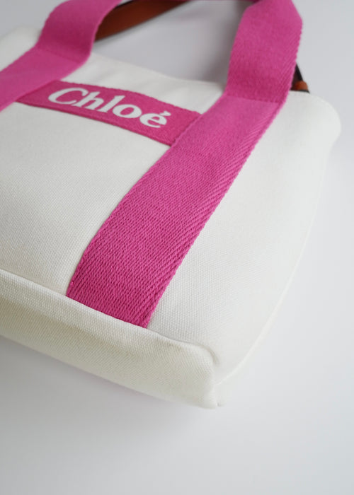 Sac Chloe bandoulière ou à main en toile blanc/rose authentique d'occasion