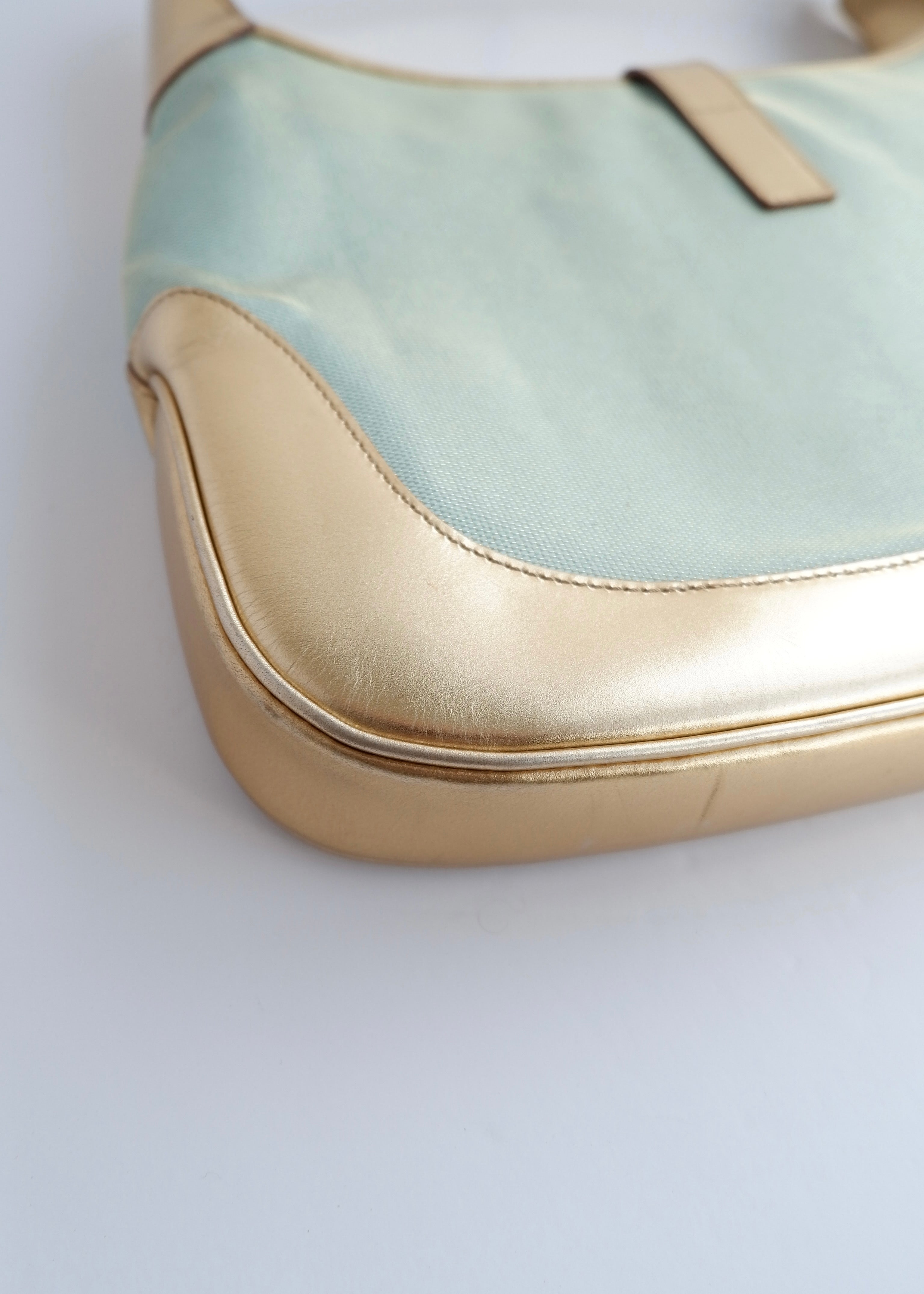 Authentique sac à bandoulière Gucci Jackie bleu/doré d'occasion