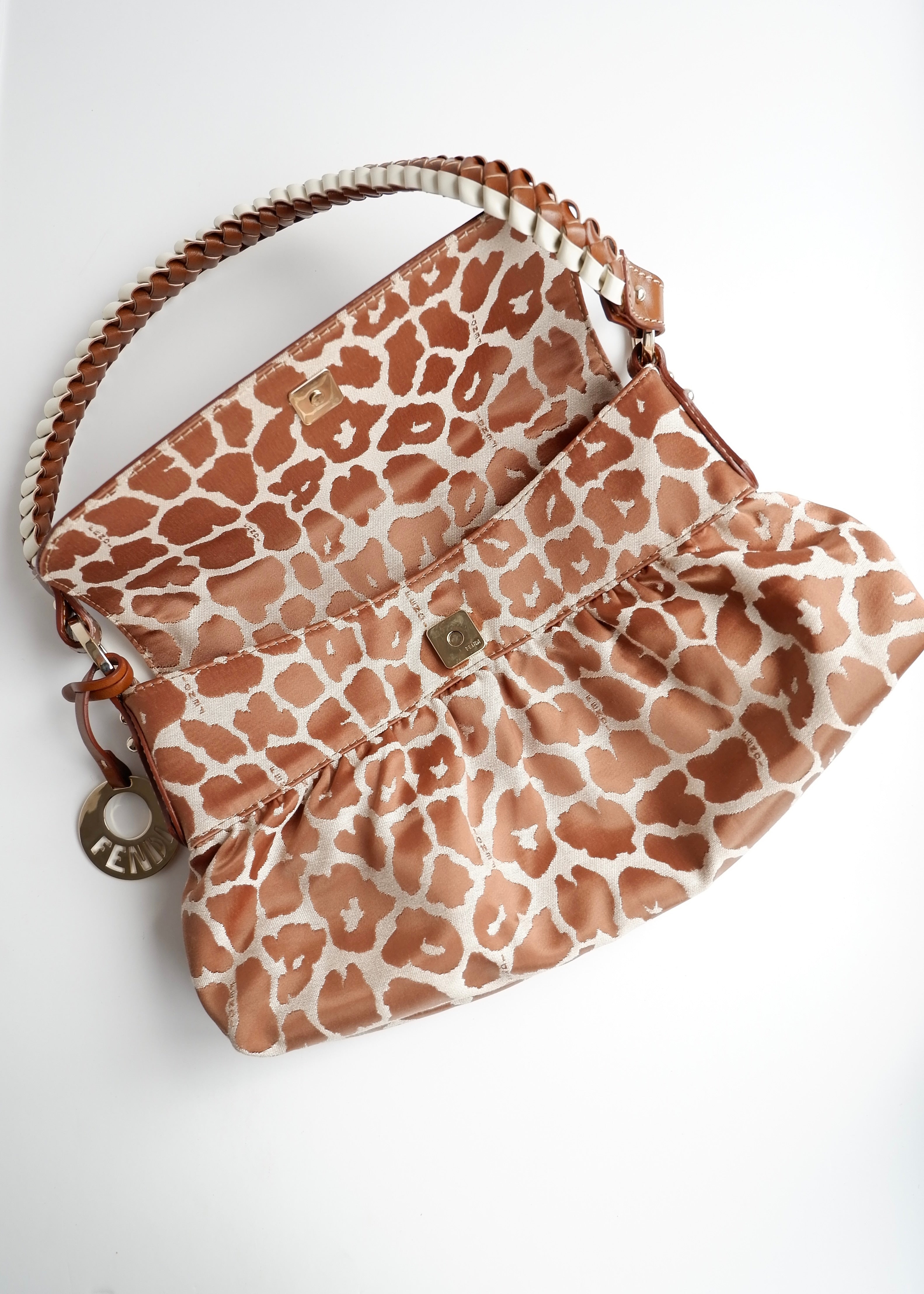 Authentic Preowned Fendi Brown Leopard Fabric Chef Shoulder Bag